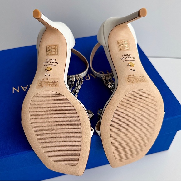 ✨New STUART WEITZMAN Stardust 100 Crystal Dress Sandals Bridal White Leather 7.5 - Picture 11 of 13